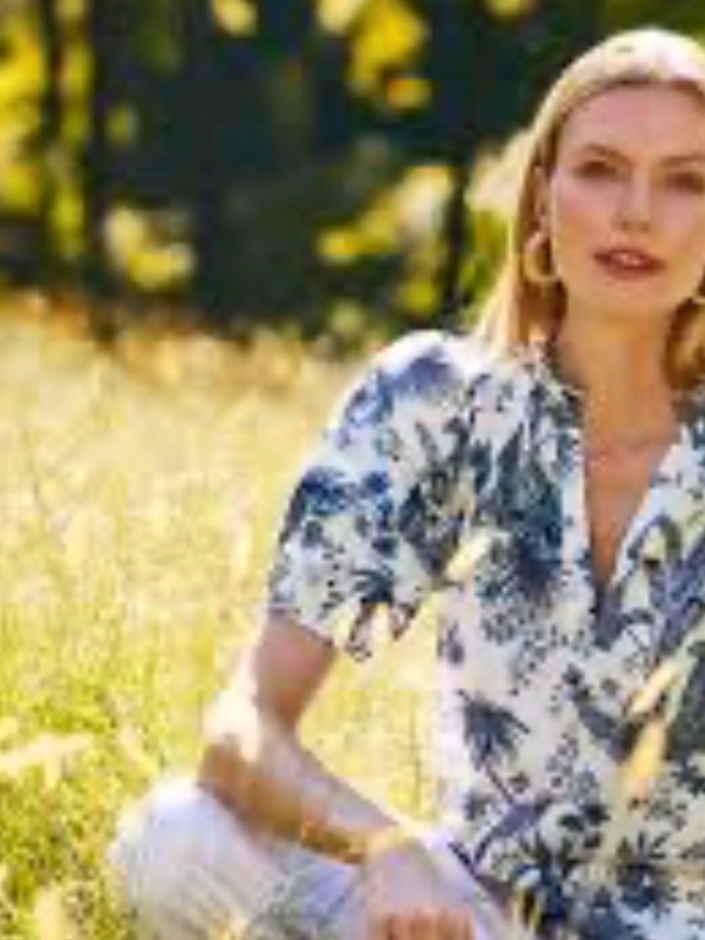 Tyler Boe Size Small Jeanna Cotton Toile Blue White Safari Puff Sleeve Blouse